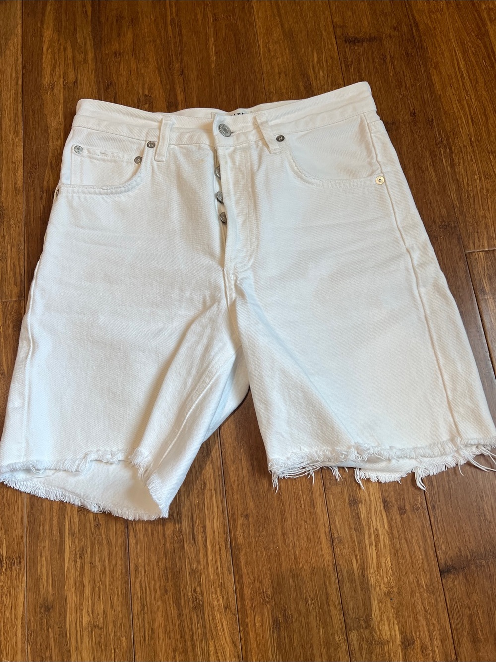 Agolde White High-Rise Raw Hem Denim Shorts